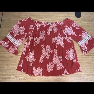 NEW Papaya Boho Rustic Red Lace Off-shoulder Top M
